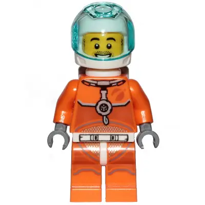  Astronaut - Male, Orange Spacesuit with Dark Bluish Gray Lines, Trans-Light Blue Visor, Stubble