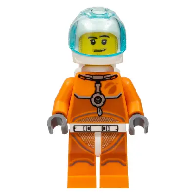  Astronaut - Male, Orange Spacesuit with Dark Bluish Gray Lines, Trans-Light Blue Visor, Stubble, Moustache and Sideburns