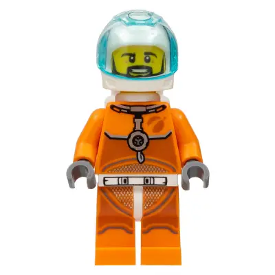  Astronaut - Male, Orange Spacesuit with Dark Bluish Gray Lines, Trans-Light Blue Visor, Black Angular Beard