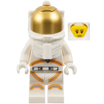  Astronaut - Female, White Spacesuit with Orange Lines, Closed Mouth Smile