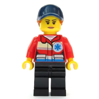  Ski Patrol Member - Female, Red Jacket, Dark Blue Cap, Ponytail