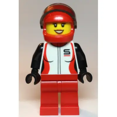  Race Car Driver, Female, Red and White Racing Jacket, Red Helmet and Legs