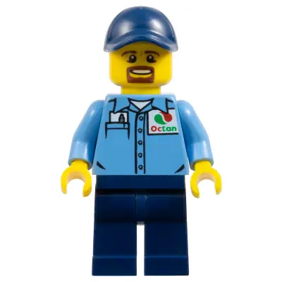  Gas Station Worker - Medium Blue Shirt with 'Octan' Logo, Dark Blue Legs and Cap