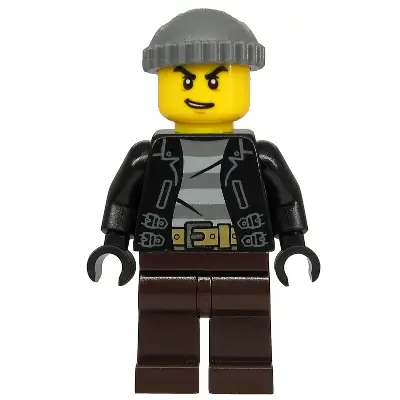  Police - City Bandit Crook, Black Leather Jacket, Dark Bluish Gray Knit Cap, Dark Brown Legs