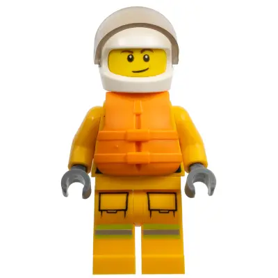  Fire - Reflective Stripes, Bright Light Orange Suit, Life Jacket, White Helmet