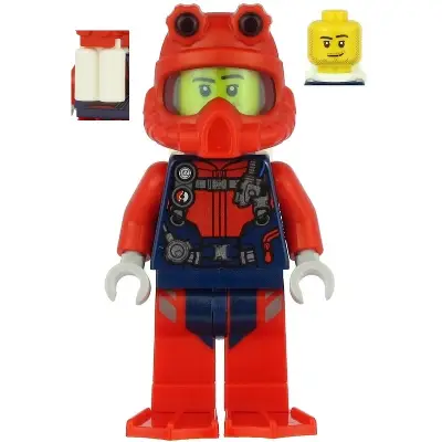  Scuba Diver - Male, Smirk, Red Helmet, White Air Tanks, Red Flippers