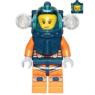  Deep Sea Diver - Female, Dark Blue Helmet, Side Lamps, Smirk / Left Eye Squinted