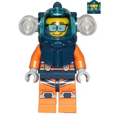  Deep Sea Diver - Male, Dark Blue Helmet, Side Lamps, Glasses, Smile / Shocked