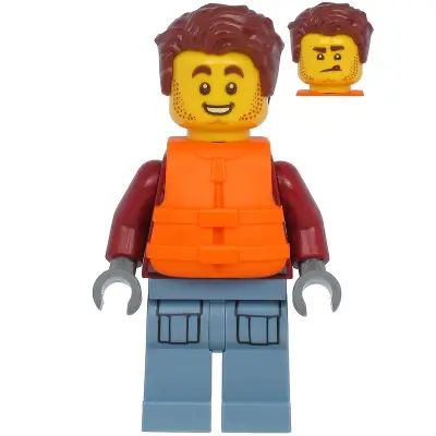  Harl Hubbs - Dark Red Hooded Sweatshirt, Sand Blue Legs with Pockets, Life Jacket