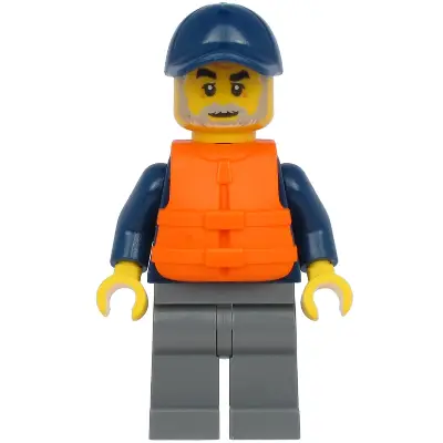  Deep Sea Explorers Boat Captain - Dark Blue Turtleneck Sweater and Cap, Dark Bluish Gray Legs, Life Jacket