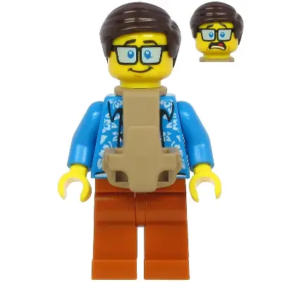  Plane Passenger - Male, Dark Brown Hair, Dark Azure Hawaiian Shirt, Dark Orange Legs, Baby Carrier
