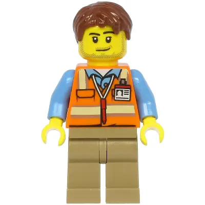 Air Traffic Controller - Male, Reddish Brown Hair, Orange Safety Vest, Dark Tan Legs