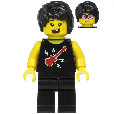  Plane Passenger - Female, Black Hair, Black Sleeveless Top with Red Guitar, Black Legs