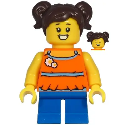  Madison (Maddy) Yea - Girl, Orange Halter Top Dress, Blue Short Legs, Dark Brown Hair