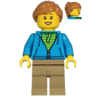  Woman - Dark Azure Hoodie, Dark Tan Legs, Medium Nougat Hair, Hearing Aid