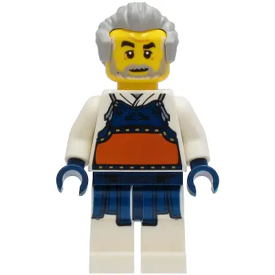  Kendo Instructor - White Robe with Dark Blue and Dark Orange Bogu Armor, Light Bluish Gray Hair