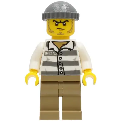  Police - Jail Prisoner 86753 Prison Stripes, Dark Tan Legs, Dark Bluish Gray Knit Cap