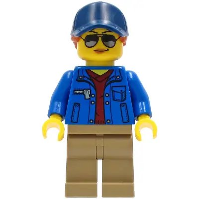  Ground Crew - Female, Blue Jacket over Dark Red V-Neck Sweater, Dark Tan Legs, Dark Blue Cap with Dark Orange Ponytail