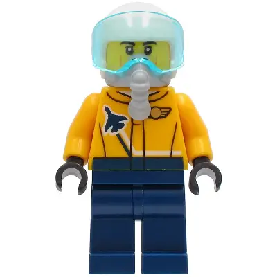  Airshow Jet Pilot - Bright Light Orange Jacket, Dark Blue Legs, White Helmet, Oxygen Mask