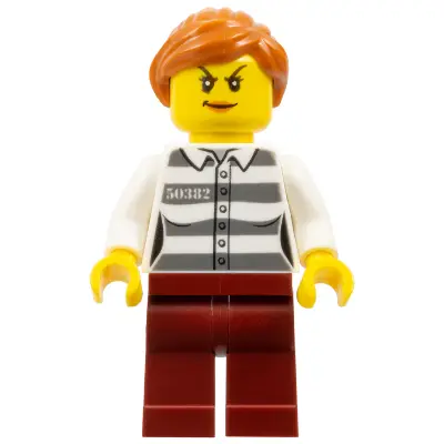  Police - Jail Prisoner 50382 Prison Stripes, Female, Dark Red Legs, Scowl with Dark Orange Lips, Orange Ponytail