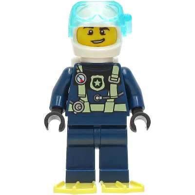 Police - City Officer Dark Blue Diving Suit with Bright Light Yellow Harness, White Helmet, White Air Tanks, Bright Light Yellow Flippers