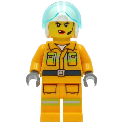  Fire - Reflective Stripes, Bright Light Orange Suit, White Helmet, Headset