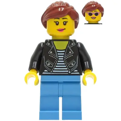  Car Driver - Female, Black Leather Jacket, Medium Blue Legs, Reddish Brown Hair