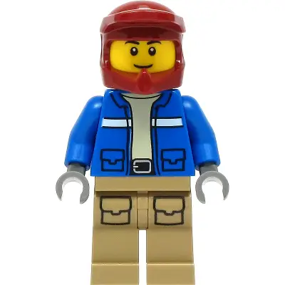  Wildlife Rescue Explorer - Male, Blue Jacket, Dark Red Helmet, Dark Tan Legs with Pockets, Thin Grin