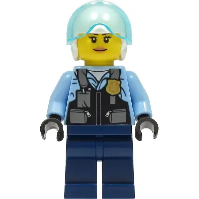  Police - City Helicopter Pilot Female, Safety Vest with Police Badge, Dark Blue Legs, White Helmet