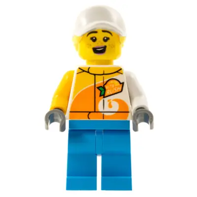  Stuntz Crew - Female, Bright Light Orange and White 'ViTA RUSH' Jacket, Dark Azure Legs, White Cap with Bright Light Yellow Ponytail Hair, Freckles