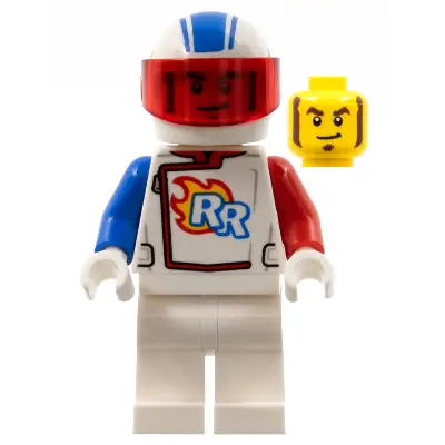  Rocket Racer - Stuntz Driver, White Jumpsuit with Blue and Red Arms, White Helmet, Trans-Red Visor