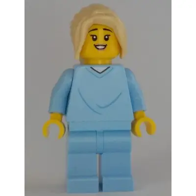  Mother, Bright Light Blue Hospital Gown, Tan Hair