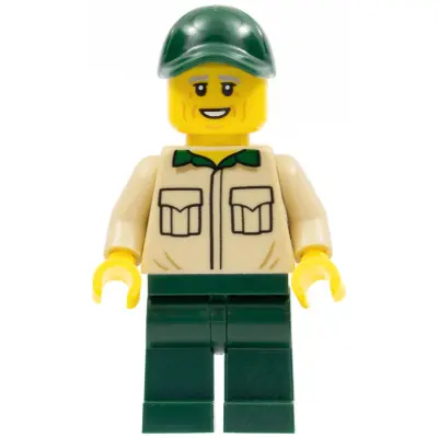  Park Worker, Male with Tan Shirt with Pockets, Dark Green Legs and Cap