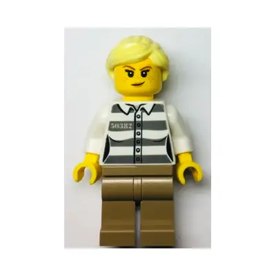  Police - Jail Prisoner 50382 Prison Stripes, Female, Dark Tan Legs, Smirk with Nougat Lips, and Bright Light Yellow Ponytail