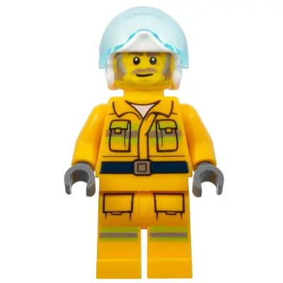  Fire - Reflective Stripes, Bright Light Orange Suit, White Helmet, Dark Tan and Gray Beard