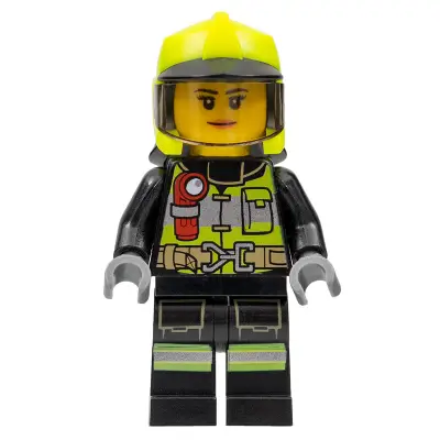  Fire - Female, Reflective Stripes with Utility Belt and Flashlight, Neon Yellow Fire Helmet, Trans-Brown Visor
