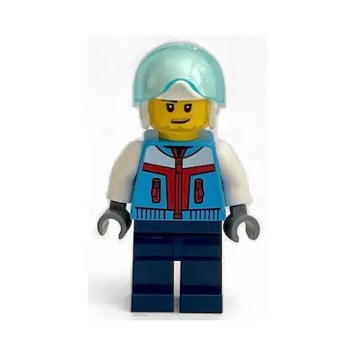  Stunt Plane Pilot - Male, Dark Azure Jacket, Dark Blue Legs, White Helmet, Trans-Light Blue Visor, Stubble