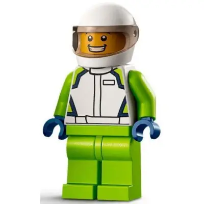  Race Car Driver - Male, White Racing Jacket and Helmet, Lime Legs