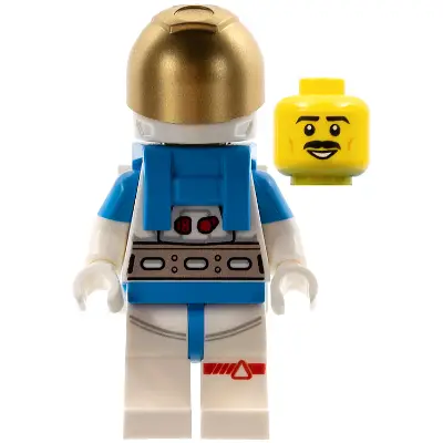  Lunar Research Astronaut - Male, White and Dark Azure Suit, White Helmet, Metallic Gold Visor, Moustache