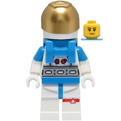  Lunar Research Astronaut - Female, White and Dark Azure Suit, White Helmet, Metallic Gold Visor, Nougat Lips Smile
