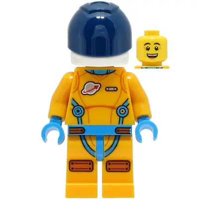  Lunar Research Astronaut - Male, Bright Light Orange and Dark Azure Suit, White Helmet, Dark Blue Visor, Open Mouth Smile