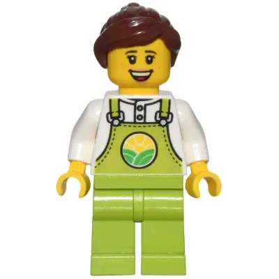  Farmer - Female, Lime Overalls over White Shirt, Lime Legs, Reddish Brown Hair, Freckles