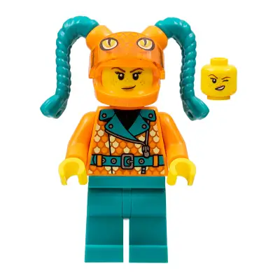  Stuntz Driver - Female, Orange Coat with Scales, Dark Turquoise Legs, Orange Helmet with Tassels, Snake Visor