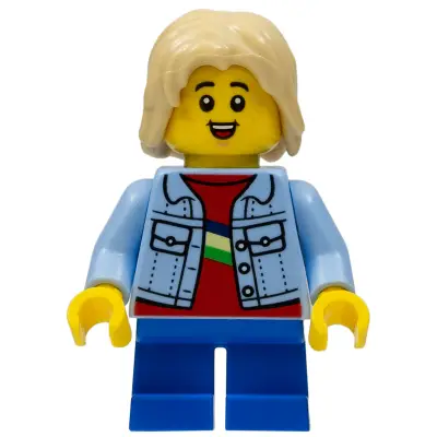  Child - Boy, Bright Light Blue Denim Jacket, Blue Short Legs, Tan Hair, Freckles