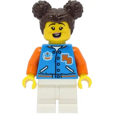  Passenger - Female, Dark Azure Sports Jacket, White Medium Legs, Dark Brown Hair with Buns, Freckles
