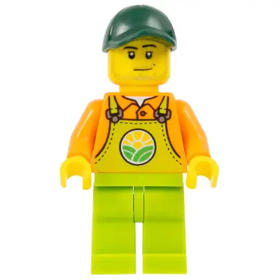  Farmer - Male, Lime Overalls over Orange Shirt, Lime Legs, Dark Green Cap