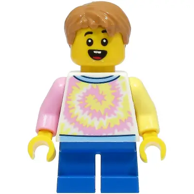  Boy - White Shirt with Swirl, Blue Short Legs, Medium Nougat Hair