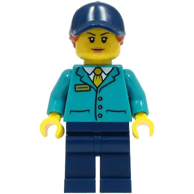  Train Platform Guard - Female, Dark Turquoise Shirt, Dark Blue Legs and Cap, Dark Orange Hair