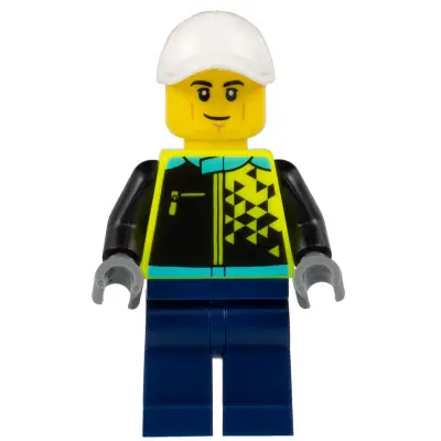  Sports Car Driver - Male, White Cap, Neon Yellow Jacket, Dark Blue Legs