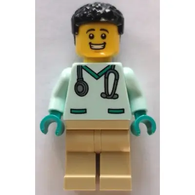  Veterinarian - Male, Light Aqua Scrubs, Tan Legs, Black Hair